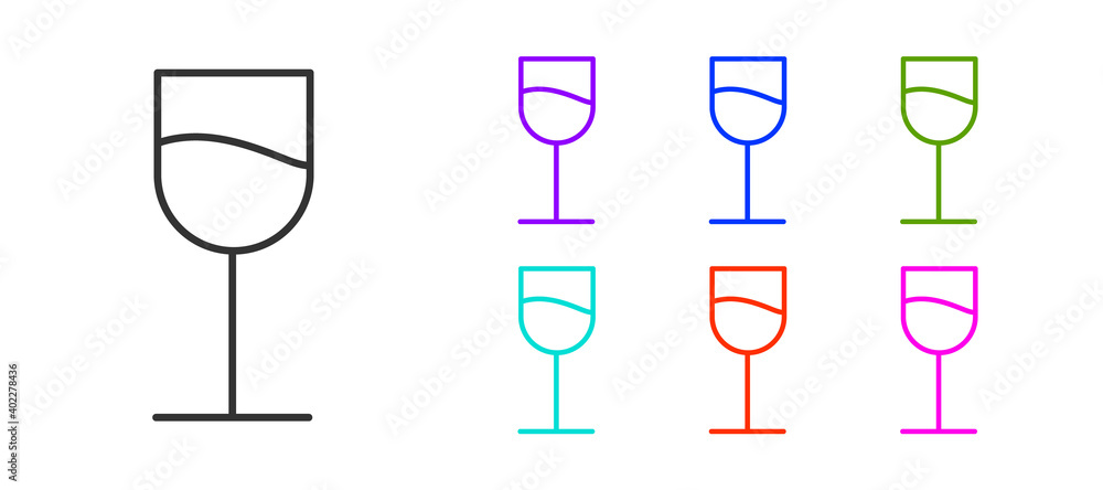 Black line Wine glass icon isolated on white background. Wineglass sign. Set icons colorful. Vector Illustration. Black line Wine glass icon isolated on white background. Wineglass sign. Set icons colorful. Vector Illustration.