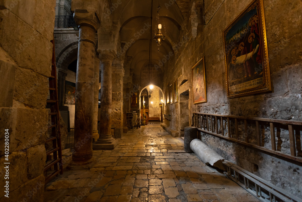 Interior view  of the Church of the Holy Sepulchre in Jerusalem, Israel Tomb of Jesus