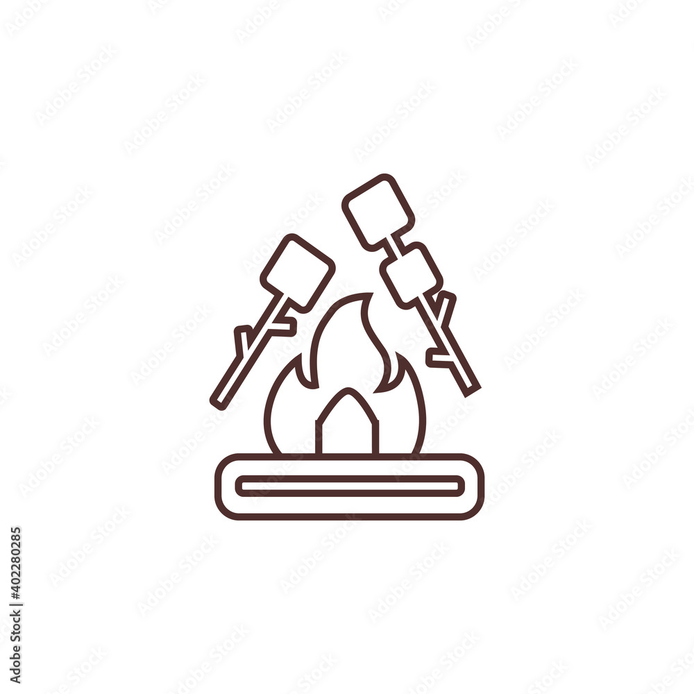 fire camping outline line icon vector illustration