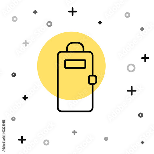 Black line Police assault shield icon isolated on white background. Random dynamic shapes. Vector.