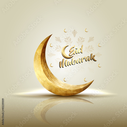 islamic greeetings eid mubarak card design with crescent moon