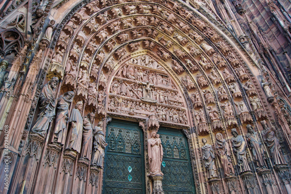Beautifully decorated entrance of Strasbourg Cathedral.