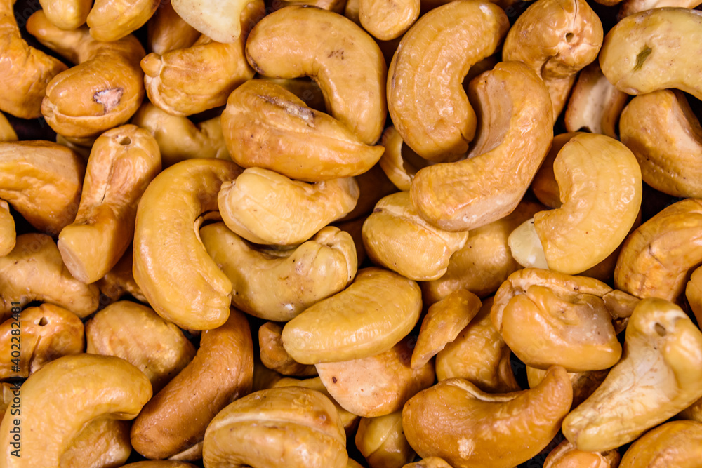 Background of many roasted cashew nuts Background of many roasted cashew nuts