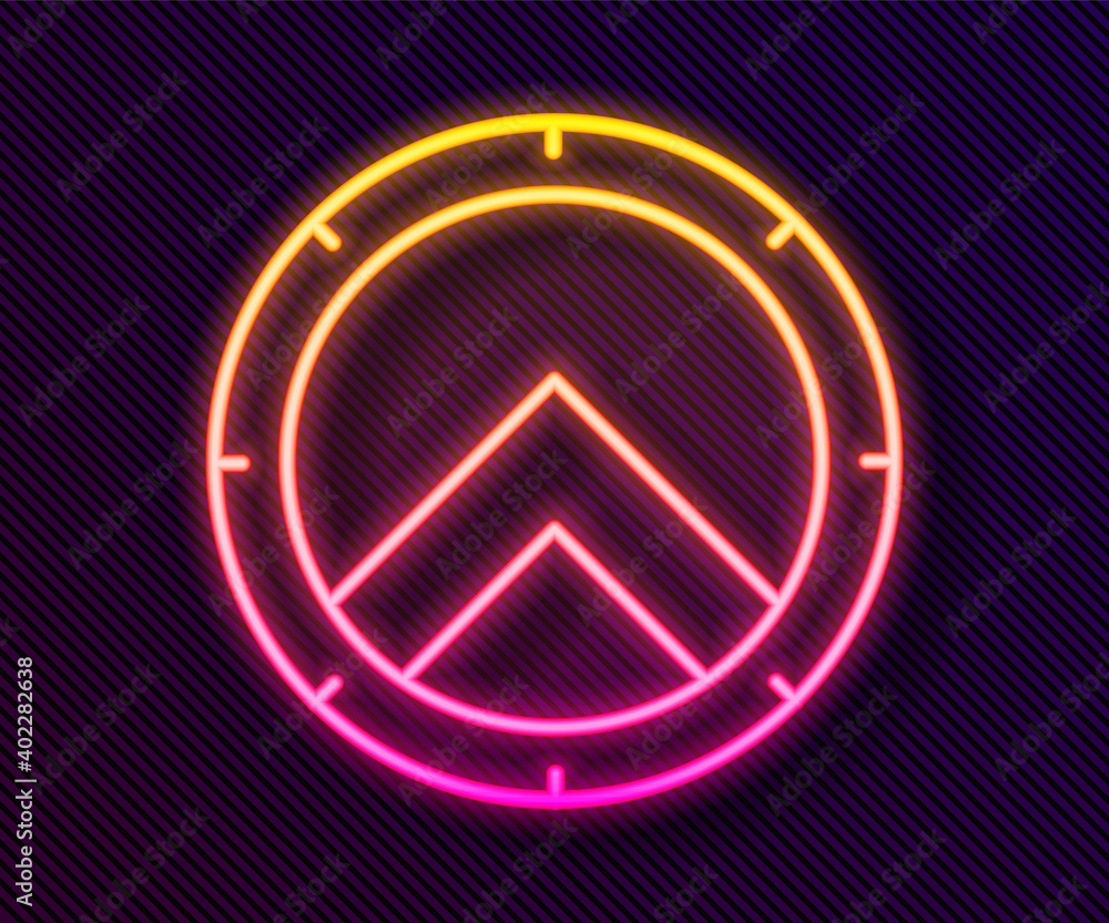 Glowing neon line Greek shield with greek ornament icon isolated on black background. Vector. Glowing neon line Greek shield with greek ornament icon isolated on black background. Vector.