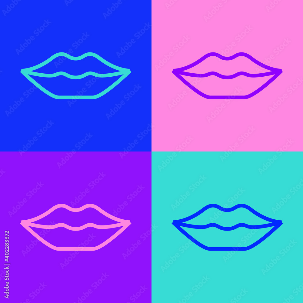 Pop art line Smiling lips icon isolated on color background. Smile symbol. Vector. Pop art line Smiling lips icon isolated on color background. Smile symbol. Vector.