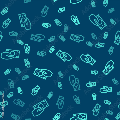 Green line Fast payments icon isolated seamless pattern on blue background. Fast money transfer payment. Financial services, fast loan, time is money, cash back concept. Vector.
