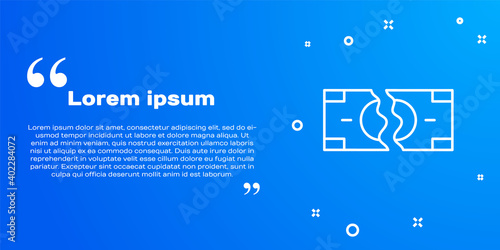 White line Tearing apart money banknote into two peaces icon isolated on blue background. Vector.
