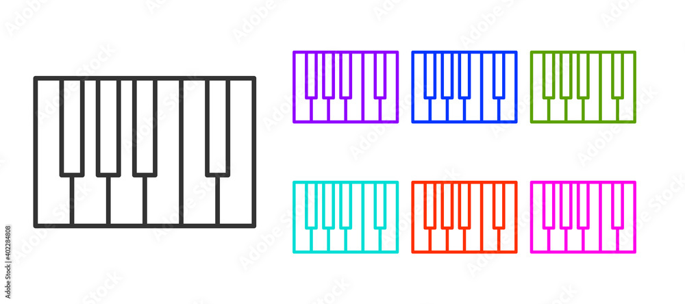 Black line Grand piano icon isolated on white background. Musical instrument. Set icons colorful. Vector. Black line Grand piano icon isolated on white background. Musical instrument. Set icons colorful. Vector.