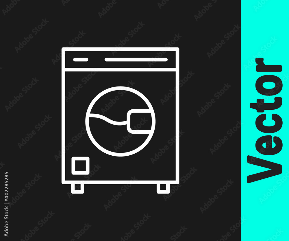 White line Washer icon isolated on black background. Washing machine icon. Clothes washer - laundry machine. Home appliance symbol. Vector.