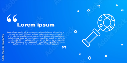 White line DNA research, search icon isolated on blue background. Magnifying glass and dna chain. Genetic engineering, cloning, paternity testing. Vector.