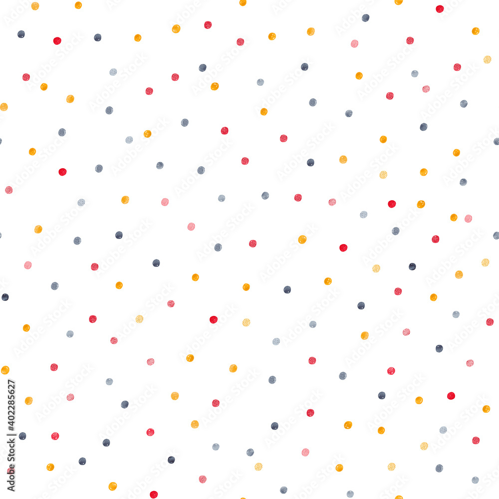 Seamless pattern of colored spots. Perfect for fabric, textile, wallpaper. Watercolor illustration.