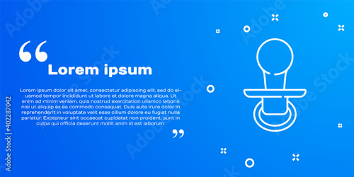 White line Baby dummy pacifier icon isolated on blue background. Toy of a child. Vector.