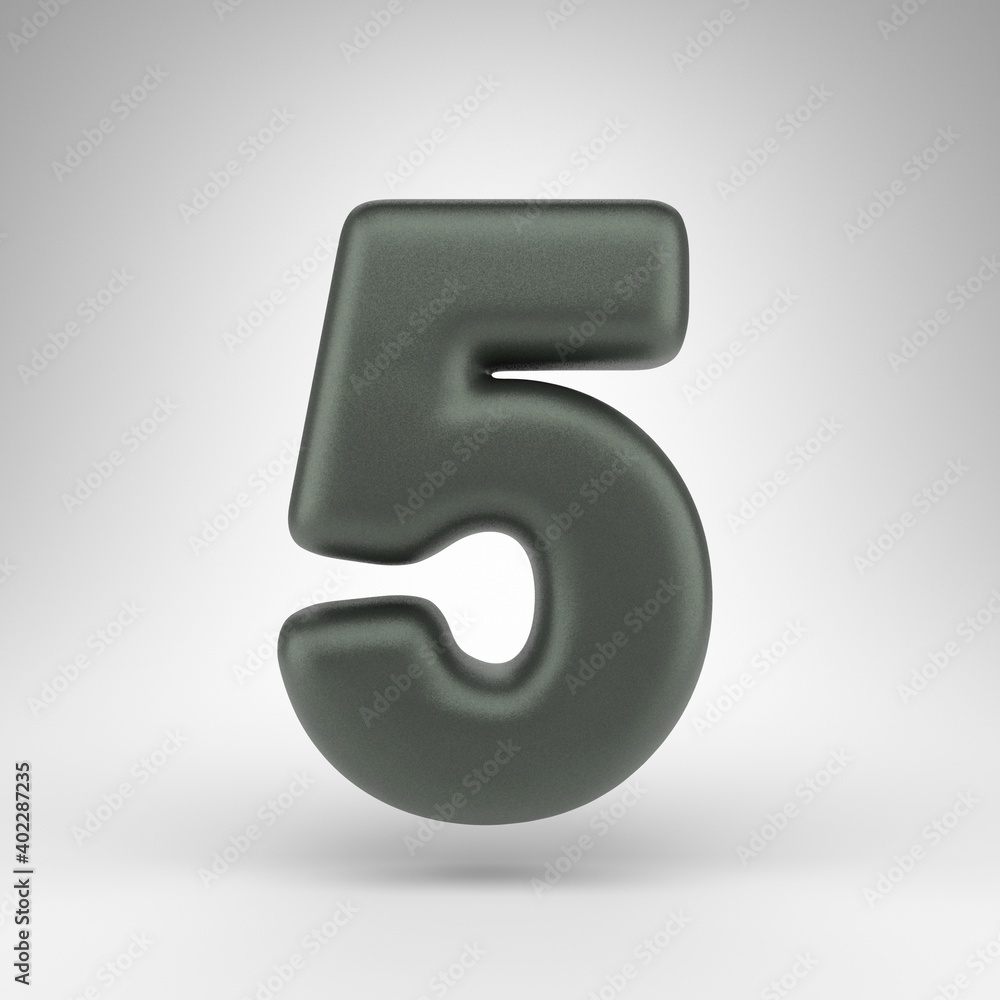 Number 5 on white background. Anodized green 3D number with matte texture. Number 5 on white background. Anodized green 3D number with matte texture.
