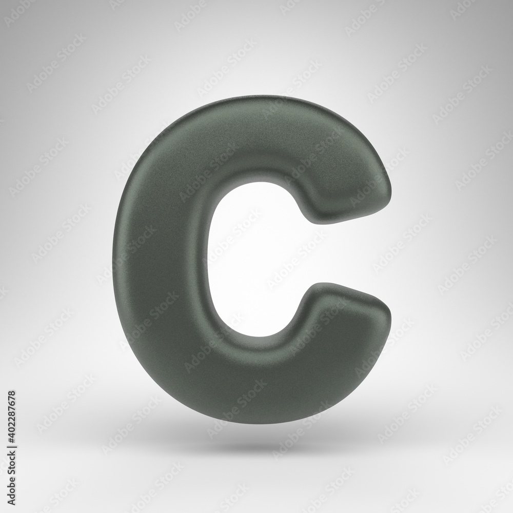 Letter C uppercase on white background. Anodized green 3D letter with matte texture. Letter C uppercase on white background. Anodized green 3D letter with matte texture.