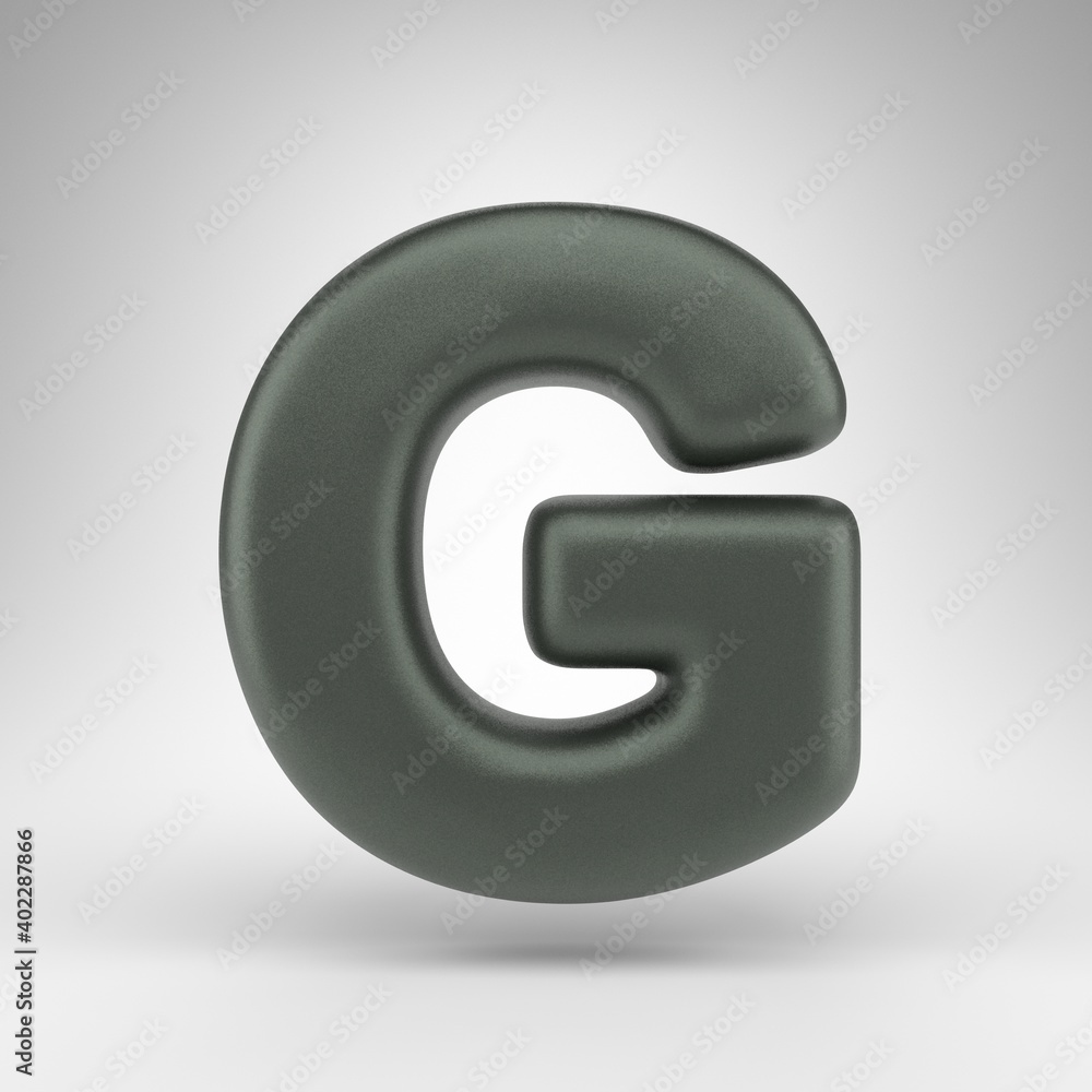 Letter G uppercase on white background. Anodized green 3D letter with matte texture. Letter G uppercase on white background. Anodized green 3D letter with matte texture.