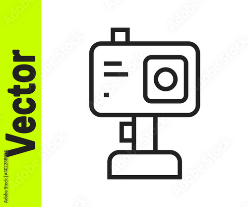 Black line Action extreme camera icon isolated on white background. Video camera equipment for filming extreme sports. Vector.