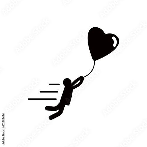 A man fly away with heart, valentine, balloon, sky, valentines day