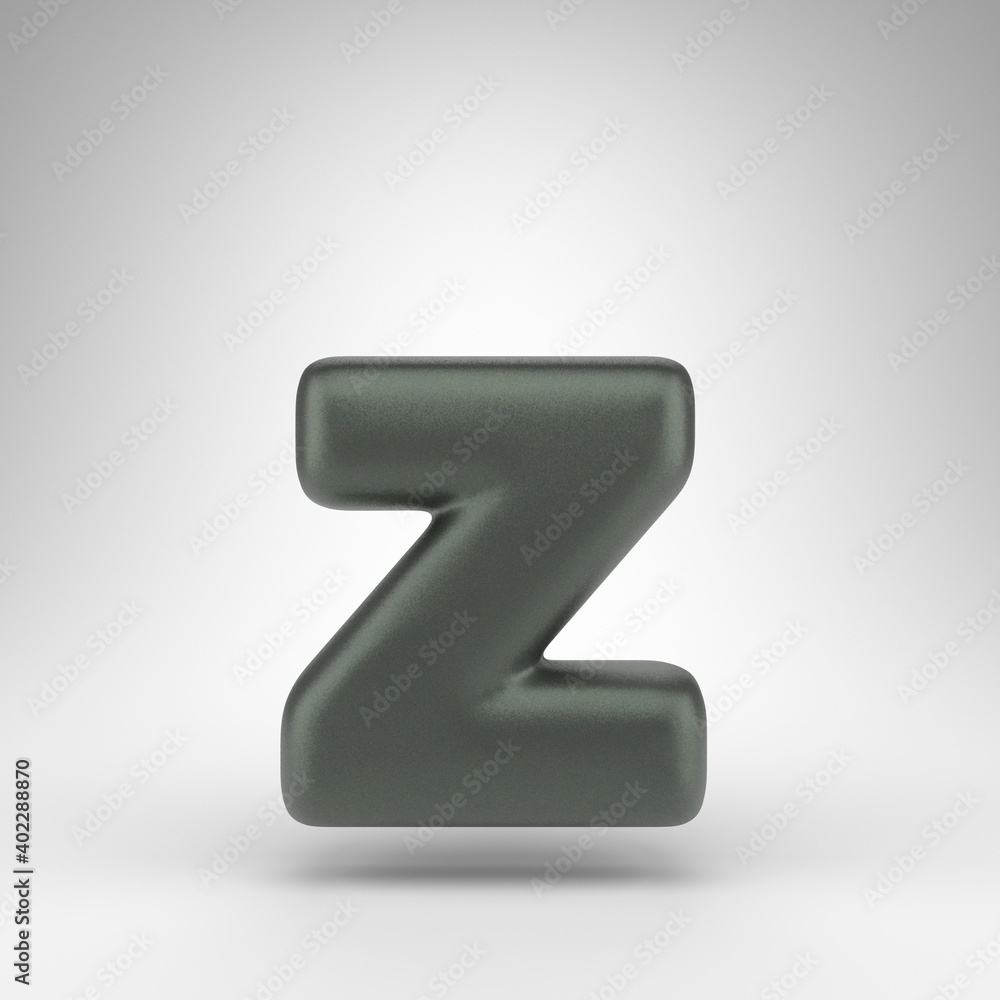 Letter Z lowercase on white background. Anodized green 3D letter with matte texture. Letter Z lowercase on white background. Anodized green 3D letter with matte texture.
