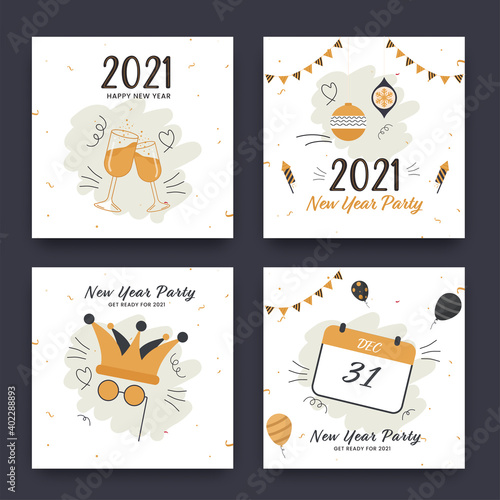 2021 New Year Party Posts Layout In Four Options.