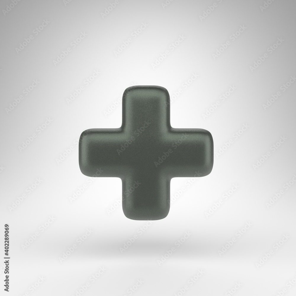 Plus symbol on white background. Anodized green 3D sign with matte texture. Plus symbol on white background. Anodized green 3D sign with matte texture.