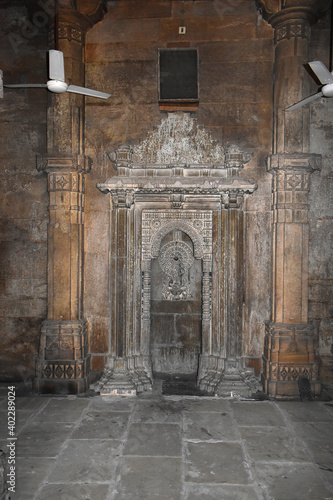 Place of a worship in. the interior of Mosque, Jhulta Minar in Ahmedabad, Gujarat, India photo