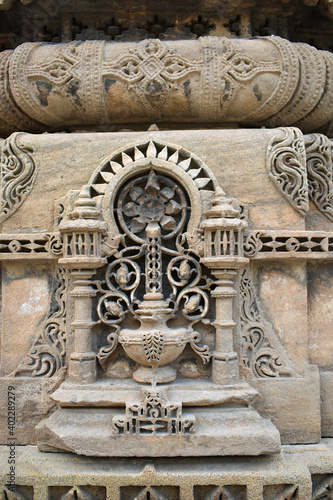 Wall design outside detail - Jhulta Minar in Ahmedabad is well known for its swaying minarets, more commonly known as Jhulta Minar. Ahmedabad, Gujarat, India photo