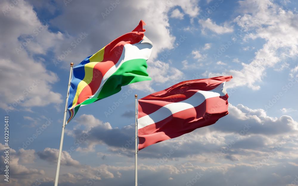 Flags of Seychelles and Latvia. Flags of Seychelles and Latvia.