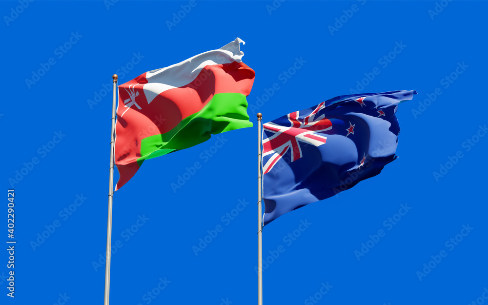 Flags of Oman and New Zealand.