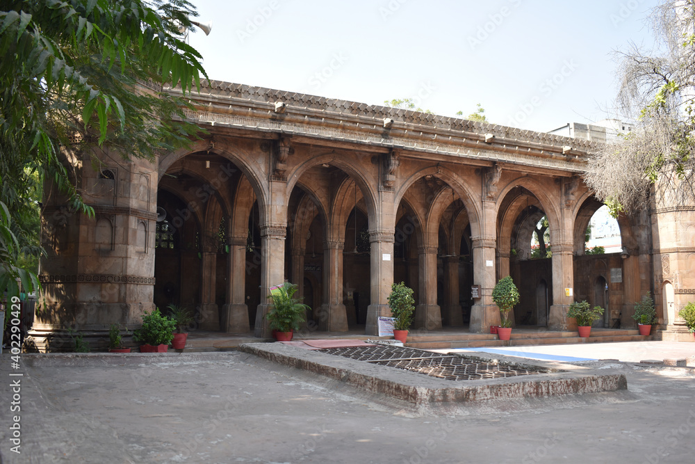 Mosque prayer hall facade - The Sidi Saiyyed Mosque in Ahmedabad, Gujarat, India