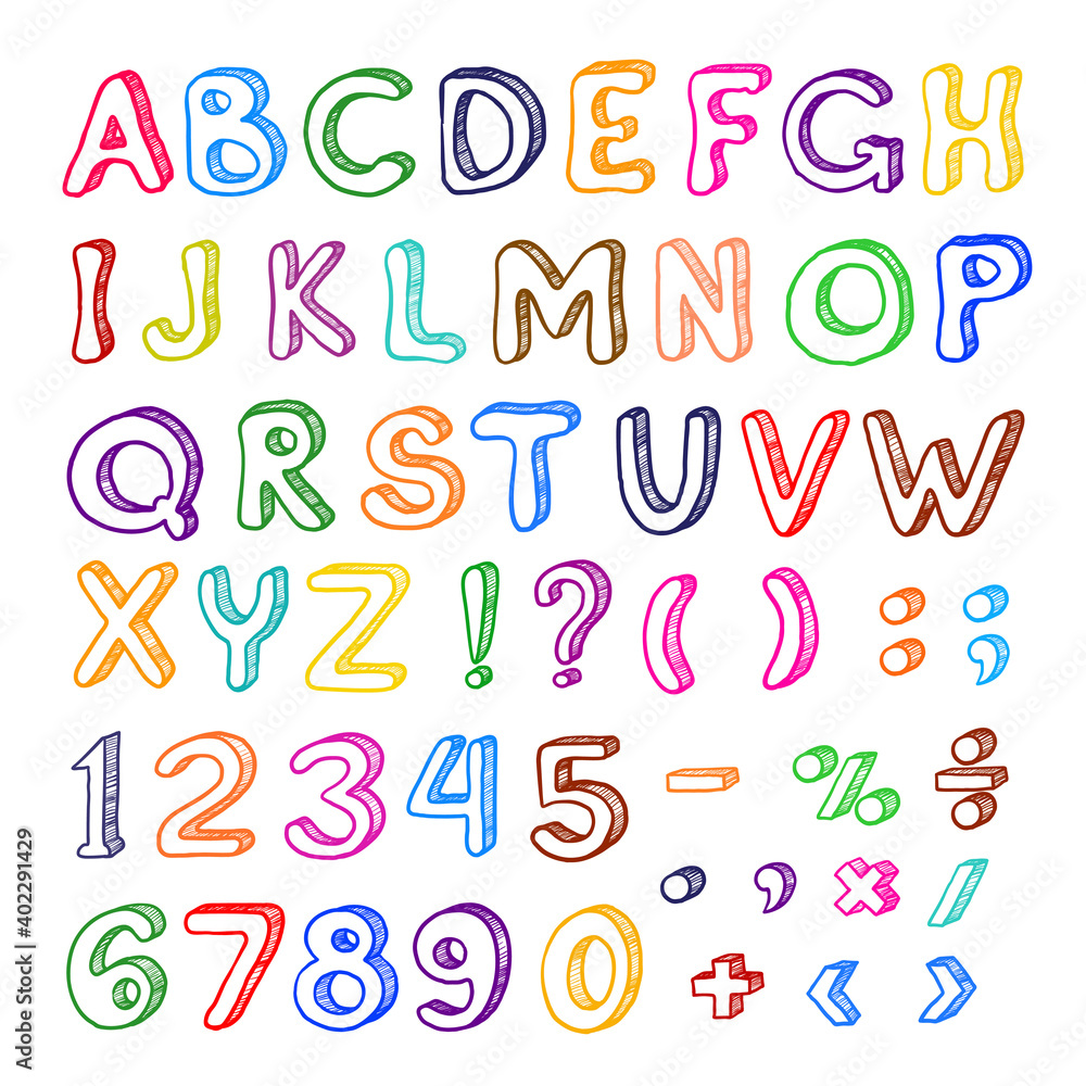 Hand drawn cartoon alphabet set, graphic art Hand drawn cartoon alphabet set, graphic art