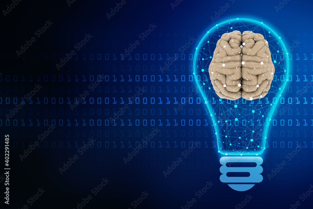 3d illustration Human health brain in bulb - obrazy, fototapety, plakaty 