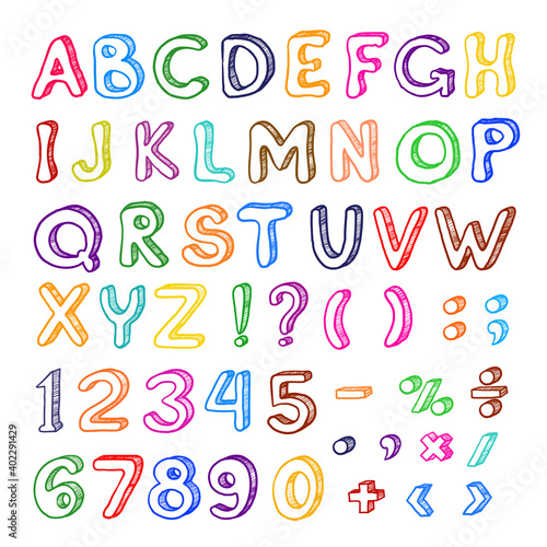 Hand drawn cartoon alphabet set  graphic art