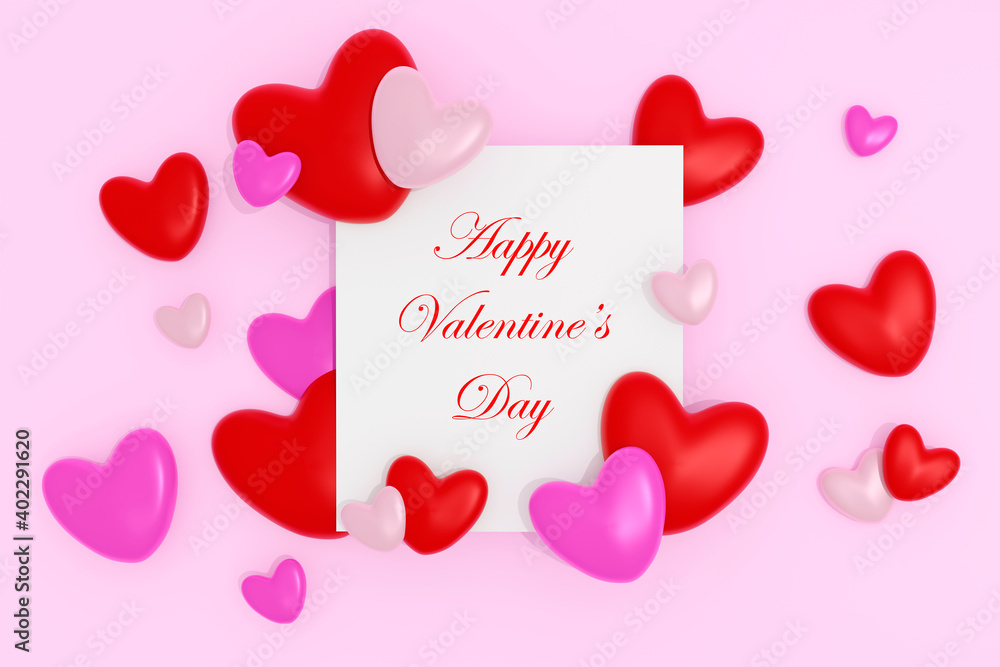 Happy Valentine's day square banner. Love 3d hearts design concept banner template background.