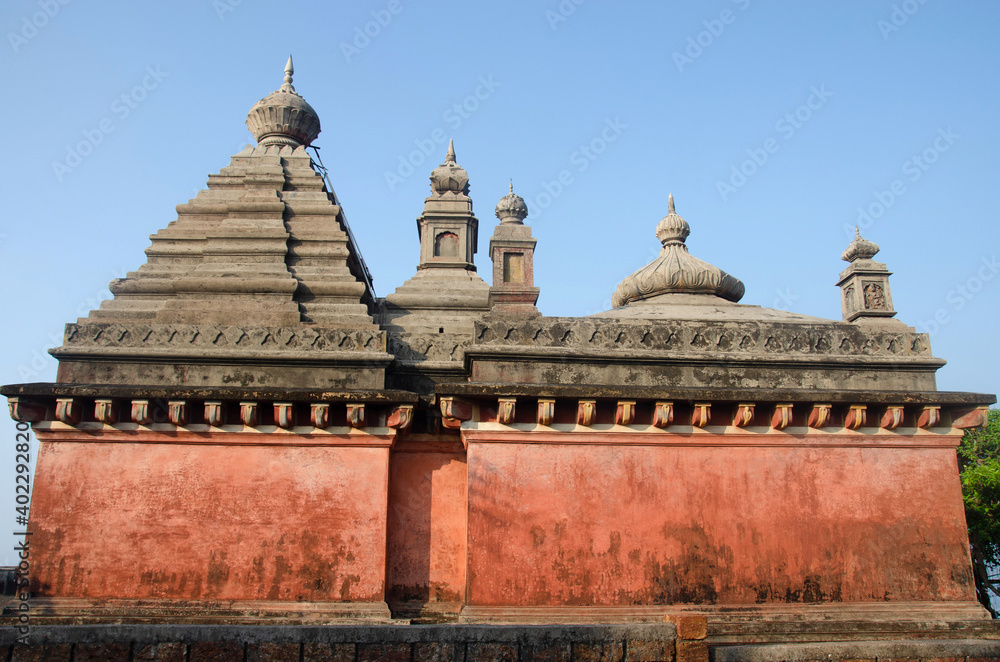 Partial view of Talkeshwar Temple, near Anjanvel Lighthouse, Guhagar taluka, Ratnagiri, Maharashtra, India