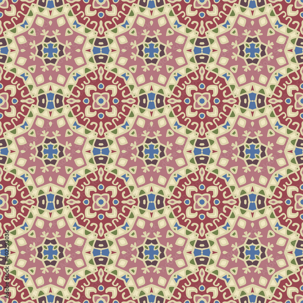 Creative trendy color abstract geometric pattern in beige pink red blue, vector seamless, can be used for printing onto fabric, interior, design, textile, carpet.