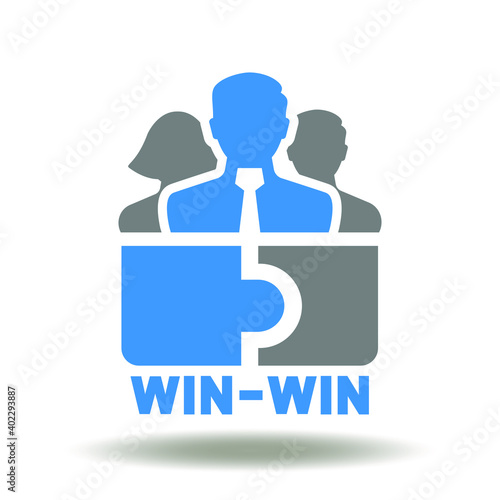 Business partner puzzle vector icon. Win win situation solution agreement symbol. Mutually beneficial cooperation illustration.