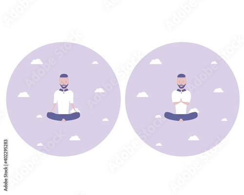 A man is meditating. Namaste. Vector illustration for telework, remote working and freelancing, business, start up, social media and blog
