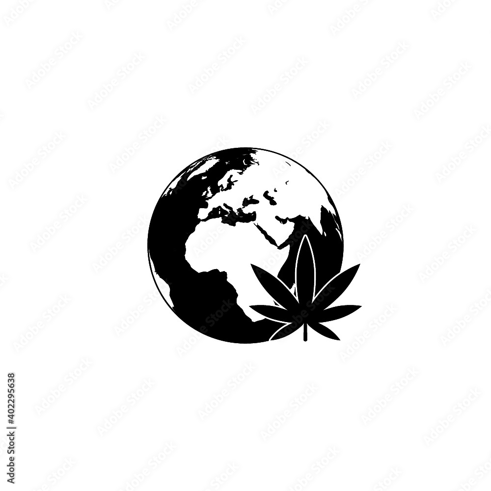 Legalize marijuana or cannabis globe symbol icon isolated on white background