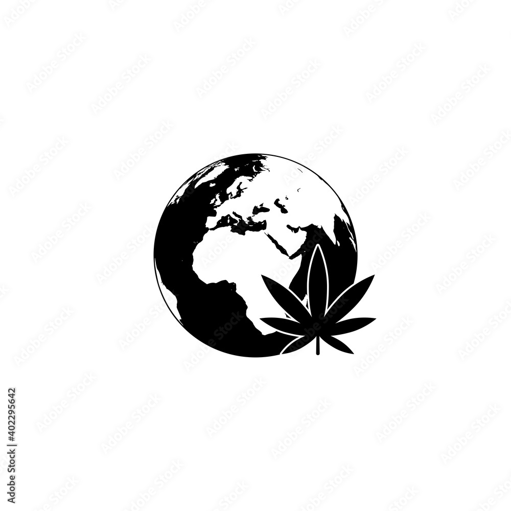 Legalize marijuana or cannabis globe symbol icon isolated on white background
