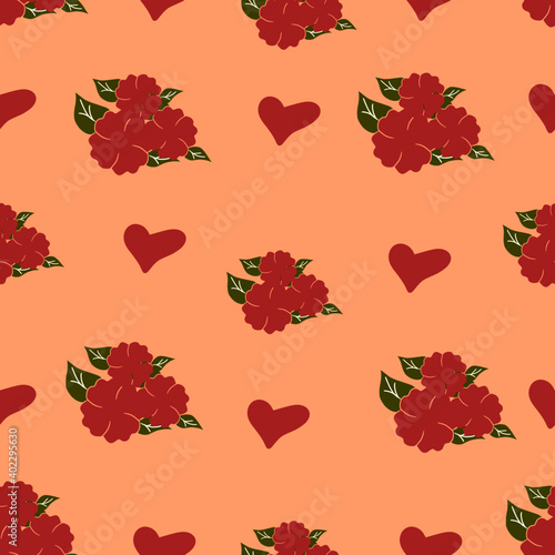 seamless pattern with  flowers  and heart.