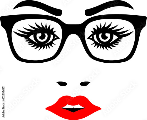 Vector illustration of the female face with eyeglasses