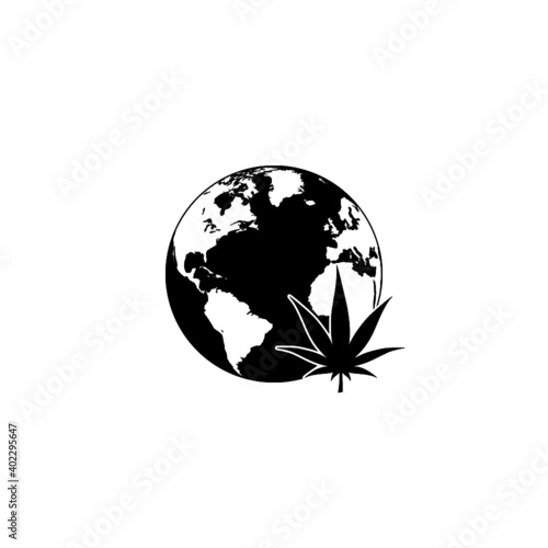 Legalize marijuana or cannabis globe symbol icon isolated on white background
