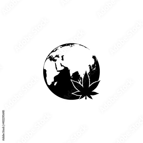 Legalize marijuana or cannabis globe symbol icon isolated on white background
