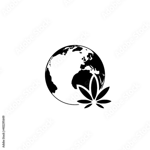 Legalize marijuana or cannabis globe symbol icon isolated on white background