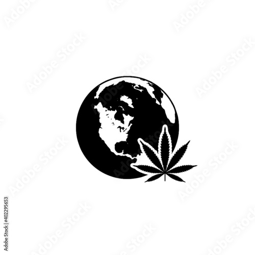 Legalize marijuana or cannabis globe symbol icon isolated on white background