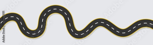 Horizontal asphalt road template. Winding road vector illustration. Seamless highway marking Isolated on background.
