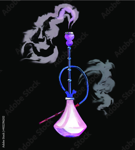 hookah with smoke on black background vector