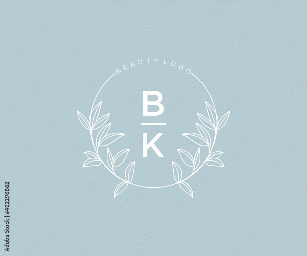 initial BK letters Beautiful floral feminine editable premade monoline ...