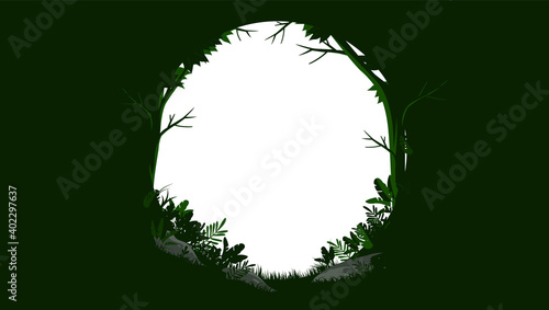 Forest nature frame - Oval border in green colours with empty hole in middle, vector illustration.