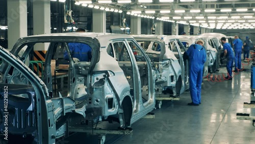 Car body production line at a modern car manufacturing facility